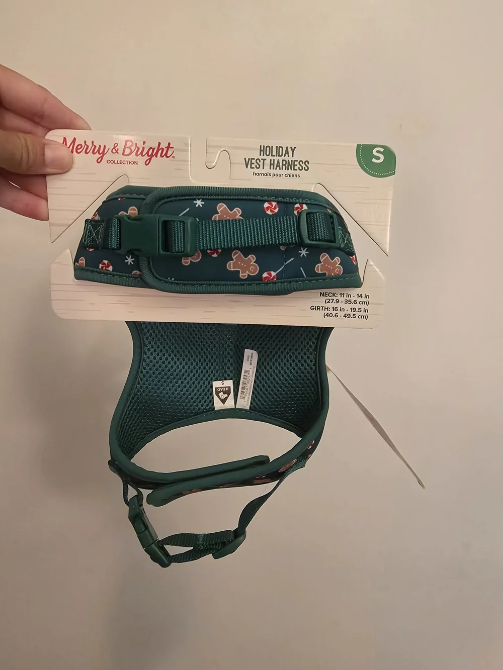 Merry & Bright Holiday Dog Harness - Green Gingerbread Print